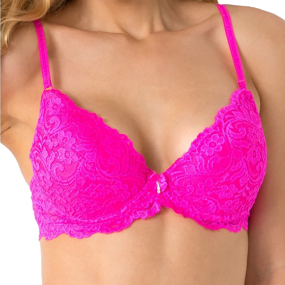 42D Hot Pink Smart Sexy Lace Push up Bra NWT